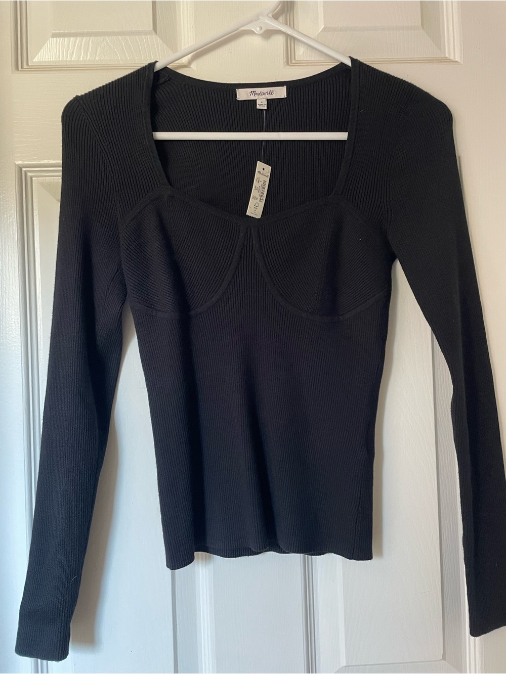 New! Madewell Black Ribbed Long-Sleeve Bustier Top Size S